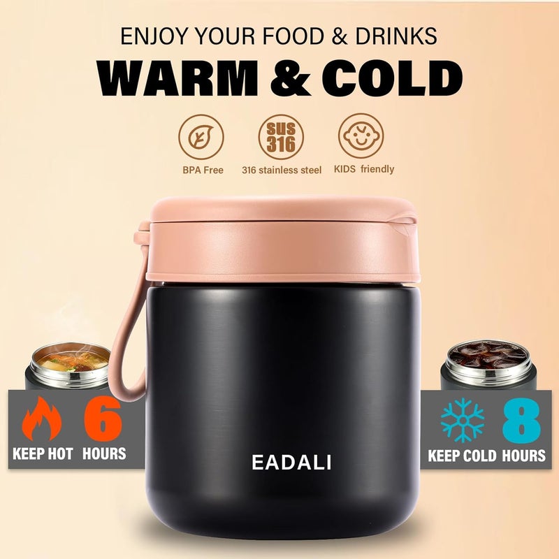 Eadali 15.2 oz Thermo Food Jar for Kids & Adults, Vacuum Insulated Lunch Container 316 Stainless Steel, Hot & Cold Soup Jar with Spoon, BPA Free & Leak Proof - Image 3